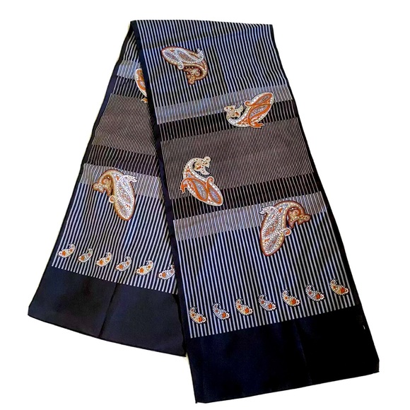 VTG Scarf Herman Pecker & Co. Made In Italy,Poly. 53” Stripe Paisley NOS, 80s - Picture 1 of 7